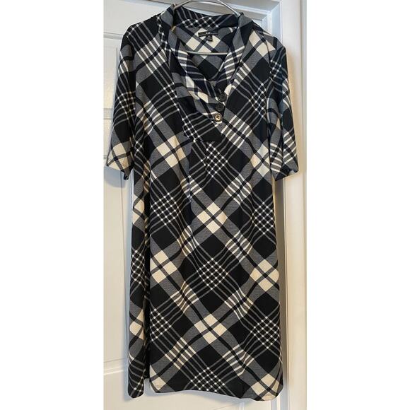R&K - WOMEN'S Black/white Plaid Soft A-line SWEATER DRESS SIZE 18 Knee Length - Picture 1 of 15